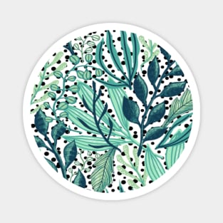 Green Leaves and Polka Dot Pattern Magnet